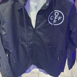 Off white Print Black Windbreaker Jacket with Hood men medium